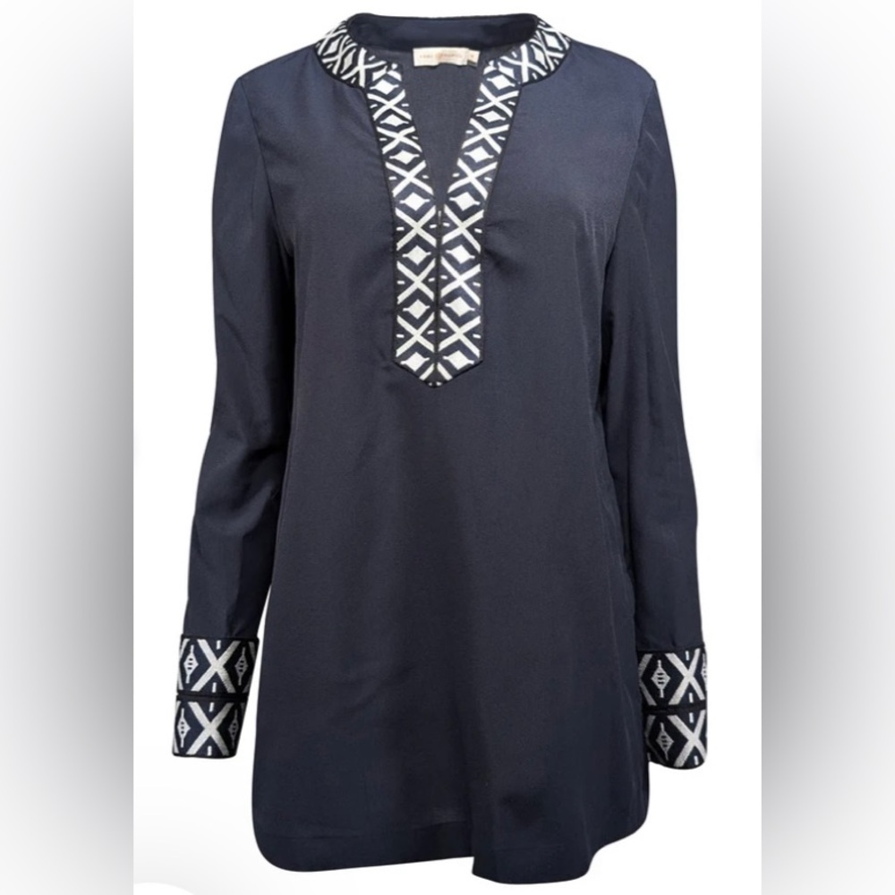 Tory Burch Navy and White embroidered tunic. Size 0